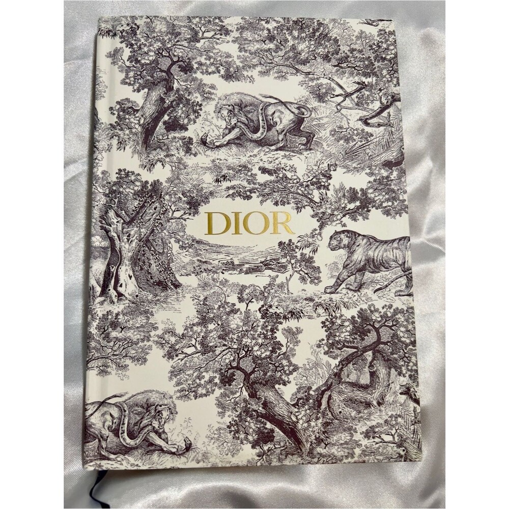 Dior Cream Notebook with Brown Toile Print and Gold Logo